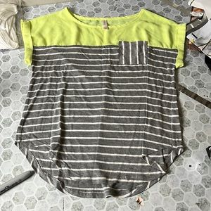 Xhilaration XS Gray White Striped Yellow Short Sleeve Pocket Blouse
